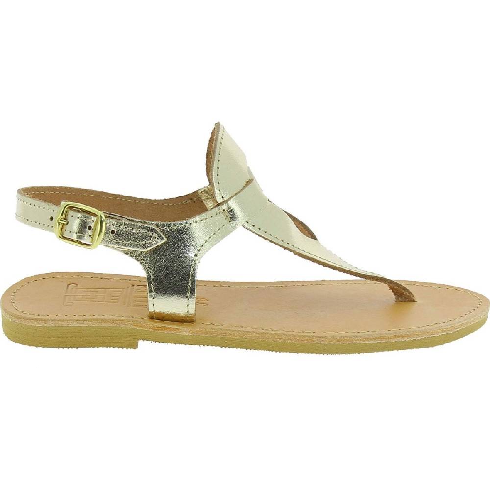 Lartigiano Del Cuoio Sandali infradito a goccia da donna fatti a mano in pelle di vitello laminata oro Moda