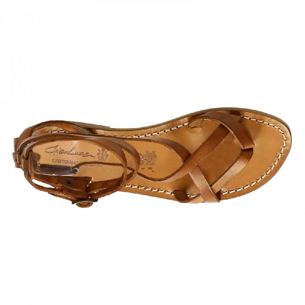 Lartigiano Del Cuoio Sandali gladiator donna fatti a mano in pelle colore cuoio antico Trasporto libero internazionale