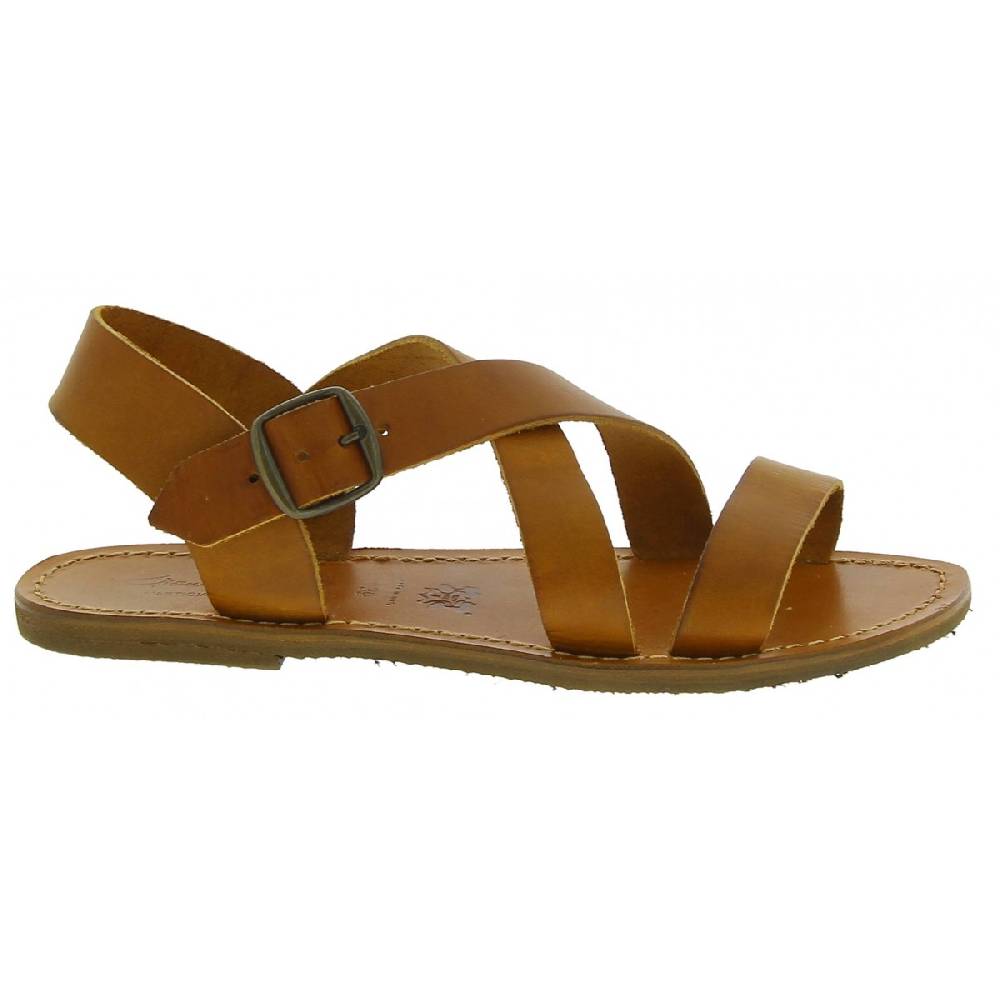 Lartigiano Del Cuoio Sandali alla francescana donna in pelle color cuoio artigianali Esporta salva
