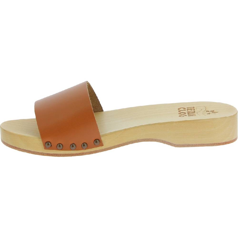 Lartigiano Del Cuoio Zoccoli in legno da uomo con fascia in pelle color cuoio Qualità Garantita