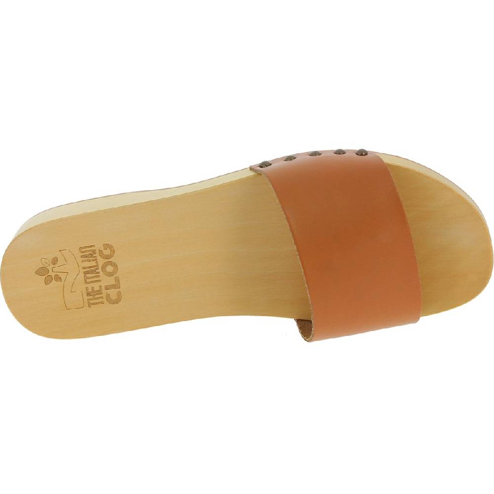 Lartigiano Del Cuoio Zoccoli in legno da uomo con fascia in pelle color cuoio Qualità Garantita