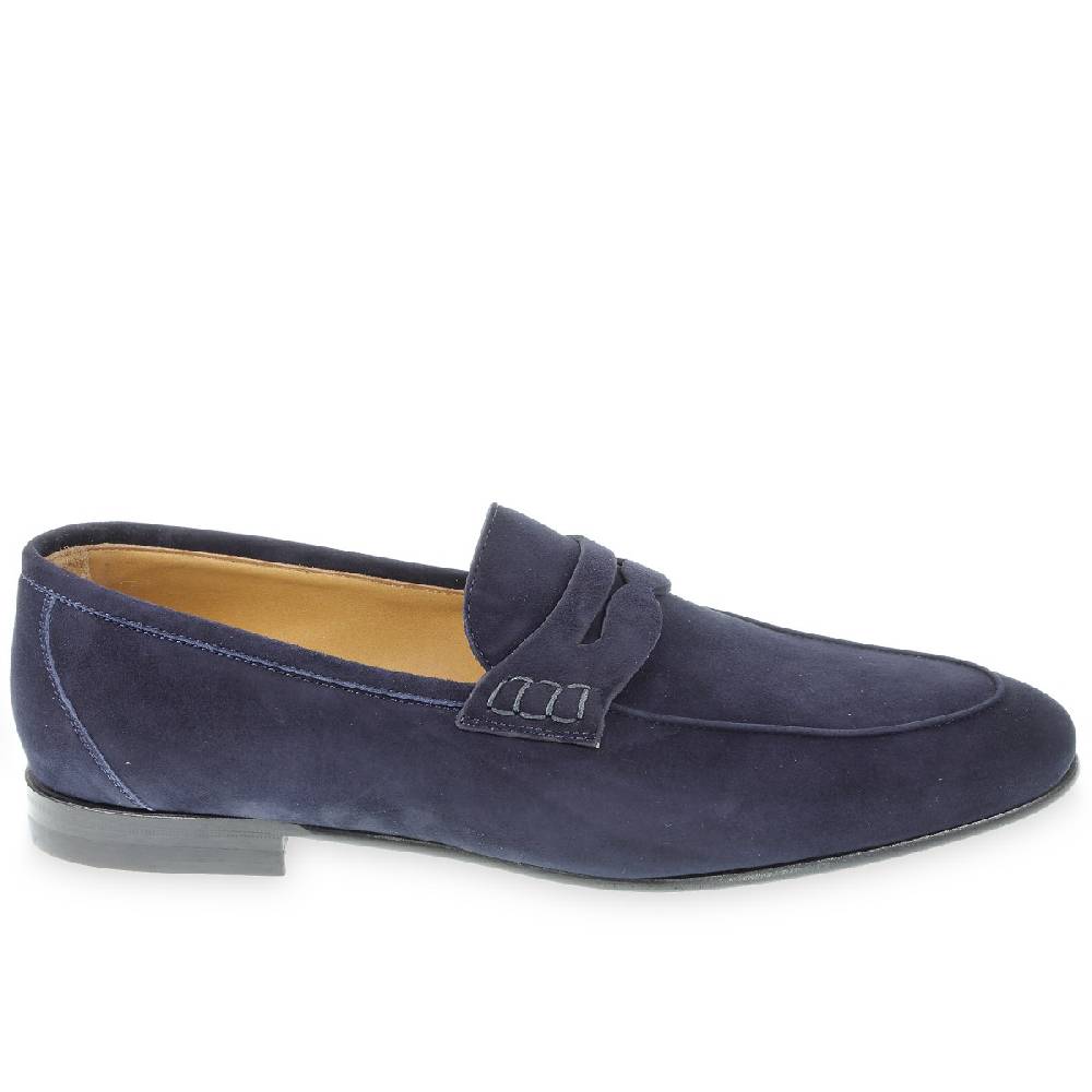 Lartigiano Del Cuoio Mocassino penny in camoscio blu fatto a mano da Fratelli Borgioli Promozione Limitata