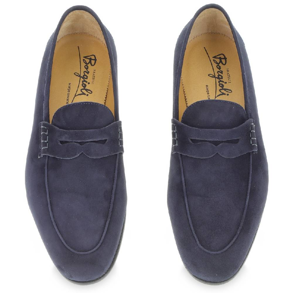 Lartigiano Del Cuoio Mocassino penny in camoscio blu fatto a mano da Fratelli Borgioli Promozione Limitata