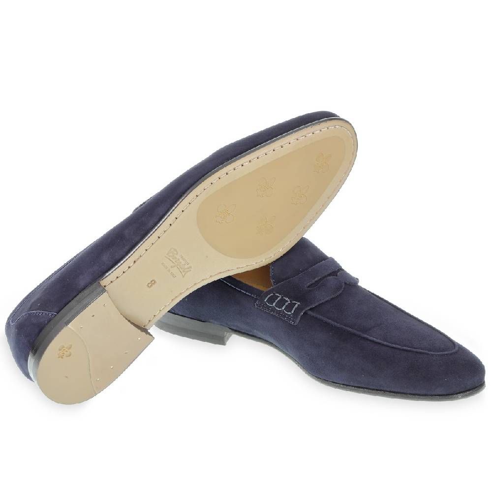 Lartigiano Del Cuoio Mocassino penny in camoscio blu fatto a mano da Fratelli Borgioli Promozione Limitata