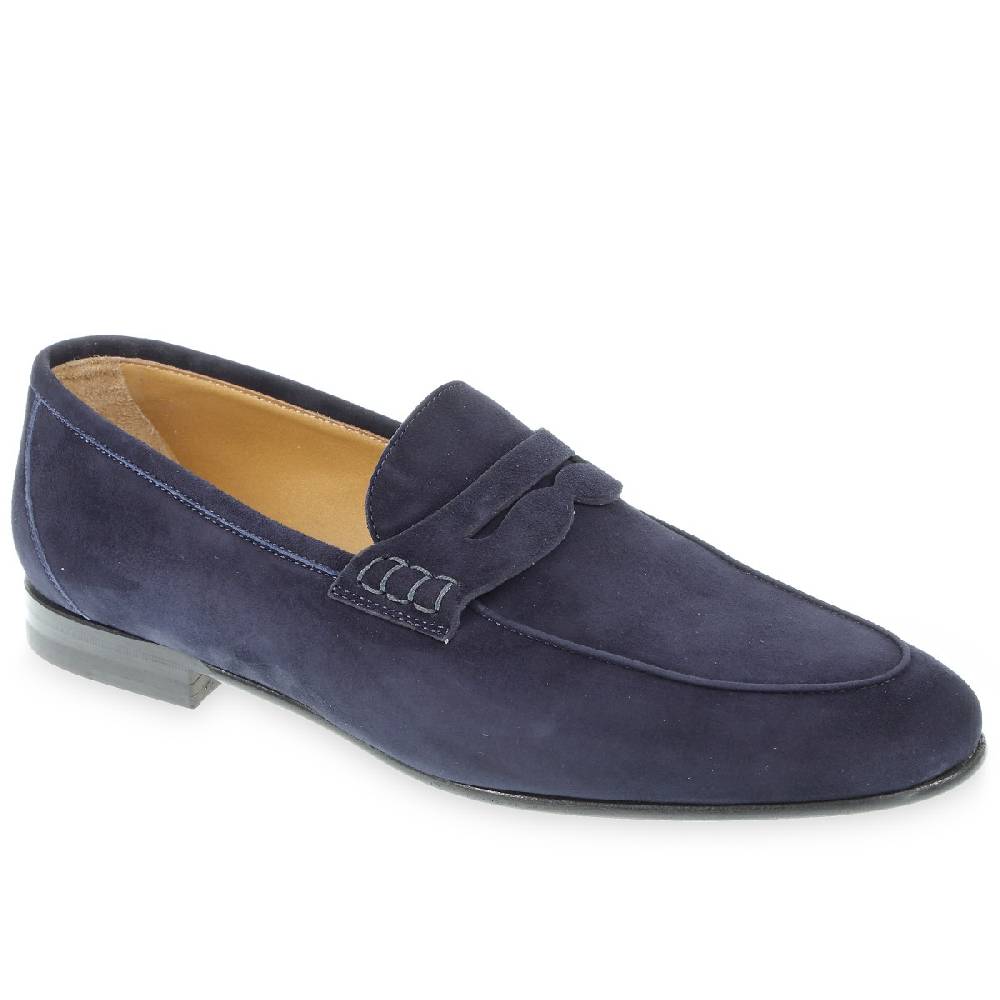 Lartigiano Del Cuoio Mocassino penny in camoscio blu fatto a mano da Fratelli Borgioli Promozione Limitata