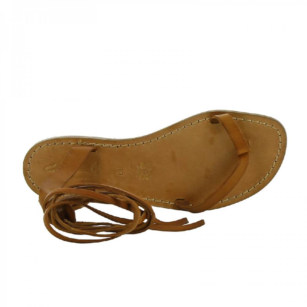 Lartigiano Del Cuoio Sandali schiava bassi fatte a mano in pelle color cuoio Vendita Calda