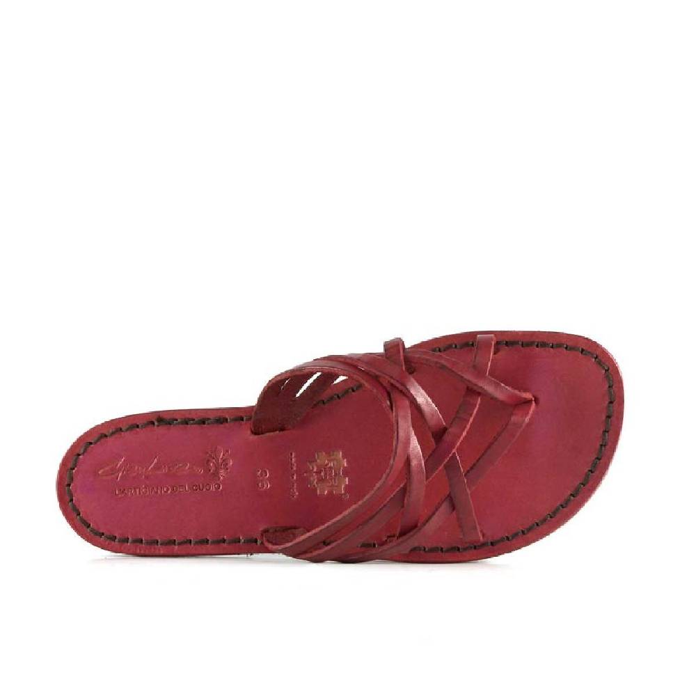 Lartigiano Del Cuoio Infradito donna fatti a mano in pelle intrecciata rosso con suola in cuoio Negozio