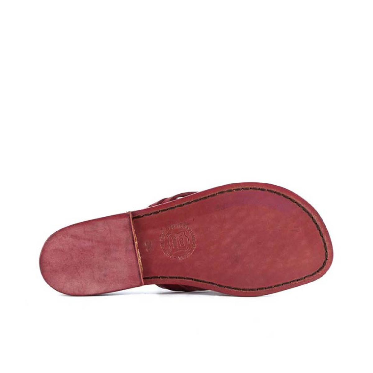 Lartigiano Del Cuoio Infradito donna fatti a mano in pelle intrecciata rosso con suola in cuoio Negozio