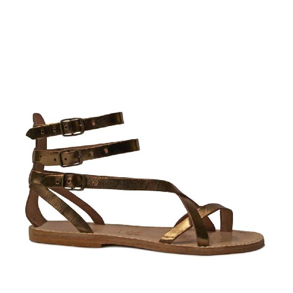 Lartigiano Del Cuoio Sandali gladiatore fatti a mano in pelle laminata bronzo Nuova