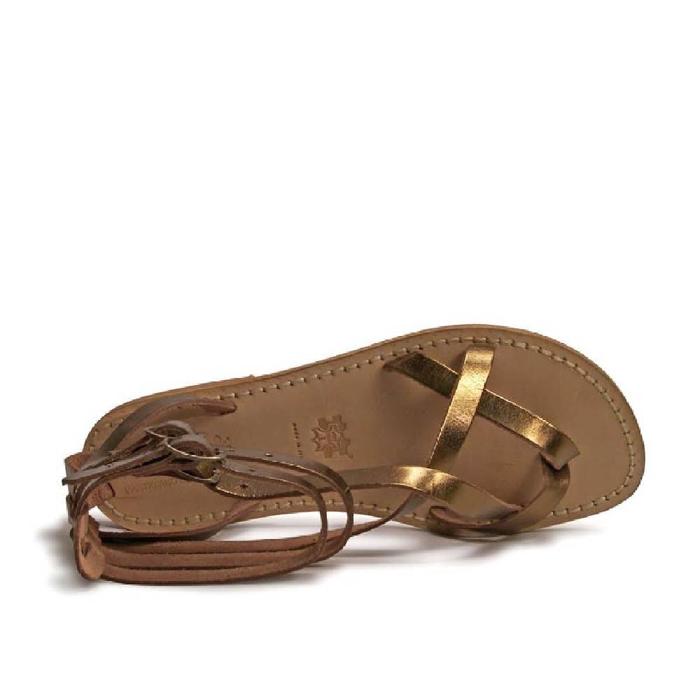 Lartigiano Del Cuoio Sandali gladiatore fatti a mano in pelle laminata bronzo Nuova