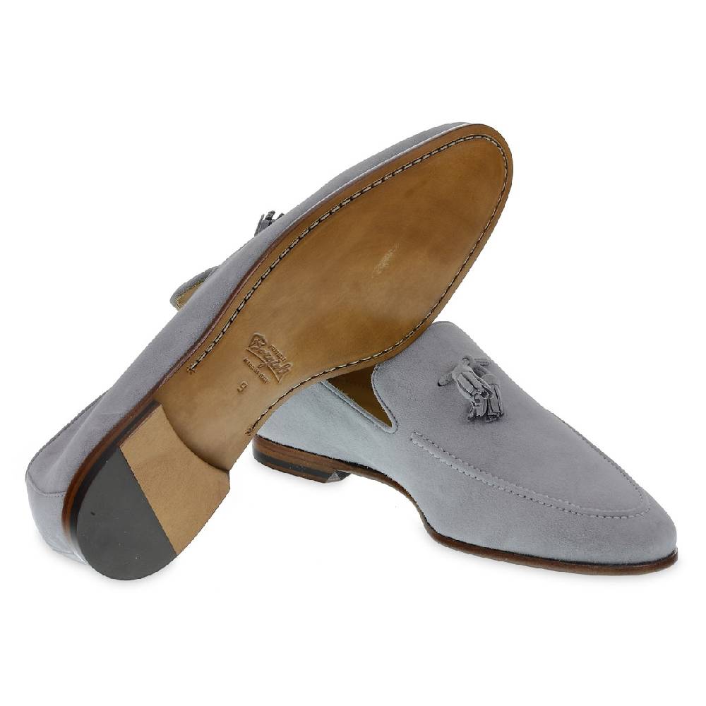 Lartigiano Del Cuoio Mocassino in camoscio grigio con nappine fatto a mano da Fratelli Borgioli Shopping online