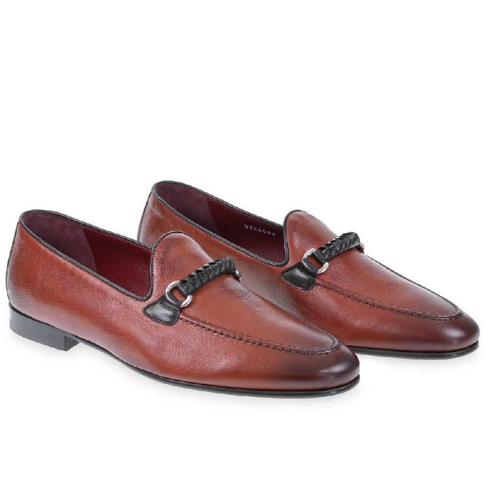 Lartigiano Del Cuoio Mocassino da uomo in pelle color mattone con passante intrecciato Vendite stagionali