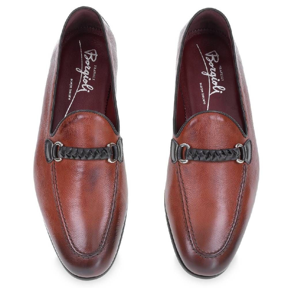 Lartigiano Del Cuoio Mocassino da uomo in pelle color mattone con passante intrecciato Vendite stagionali