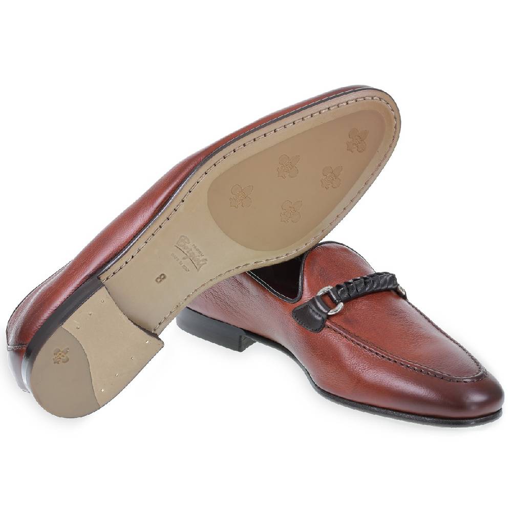 Lartigiano Del Cuoio Mocassino da uomo in pelle color mattone con passante intrecciato Vendite stagionali