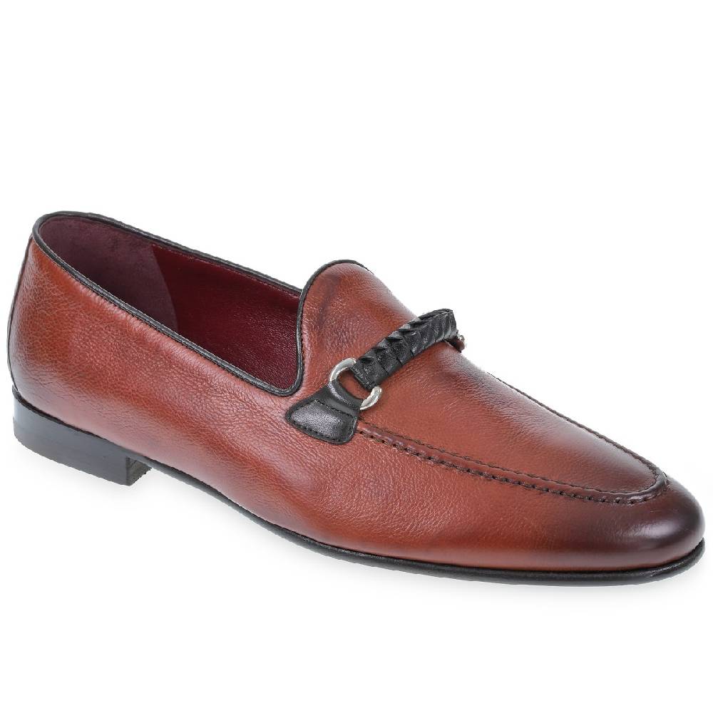 Lartigiano Del Cuoio Mocassino da uomo in pelle color mattone con passante intrecciato Vendite stagionali