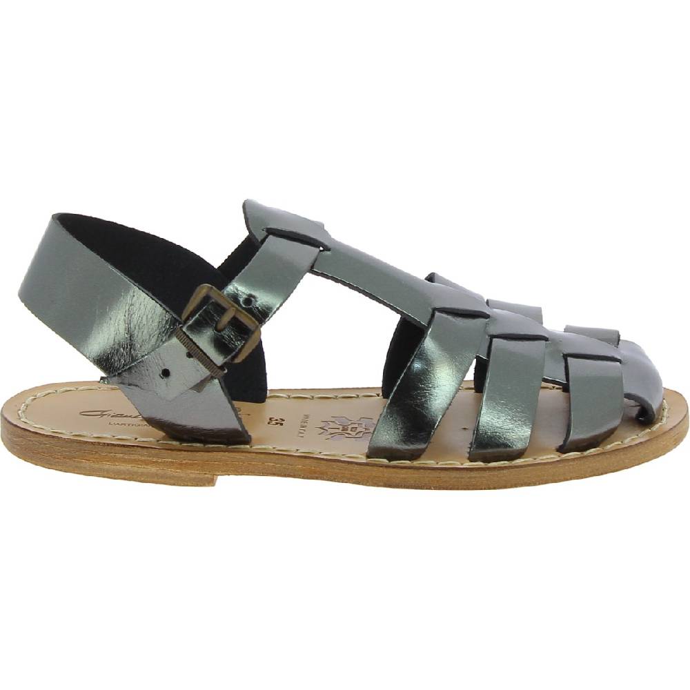 Lartigiano Del Cuoio Sandali da donna in pelle color titanio fatti a mano in Italia Offerta Giorno del Papà