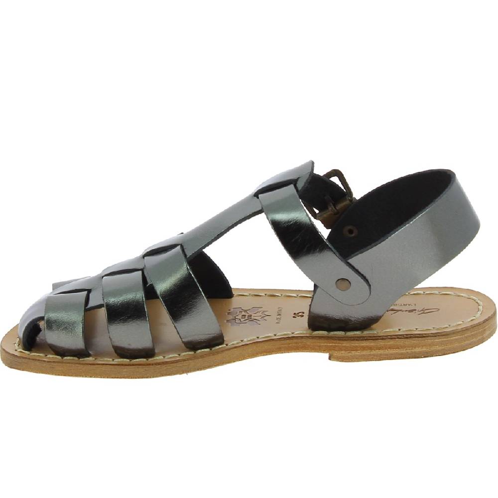 Lartigiano Del Cuoio Sandali da donna in pelle color titanio fatti a mano in Italia Offerta Giorno del Papà