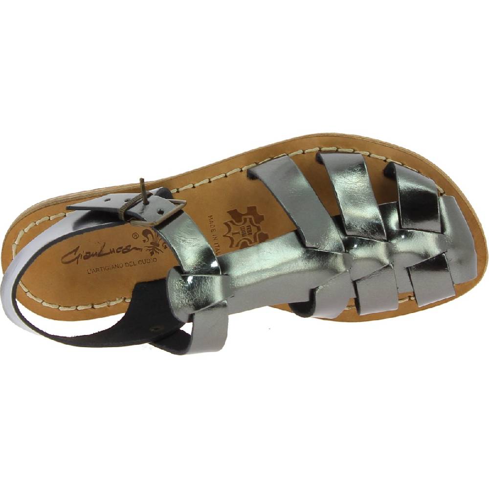 Lartigiano Del Cuoio Sandali da donna in pelle color titanio fatti a mano in Italia Offerta Giorno del Papà