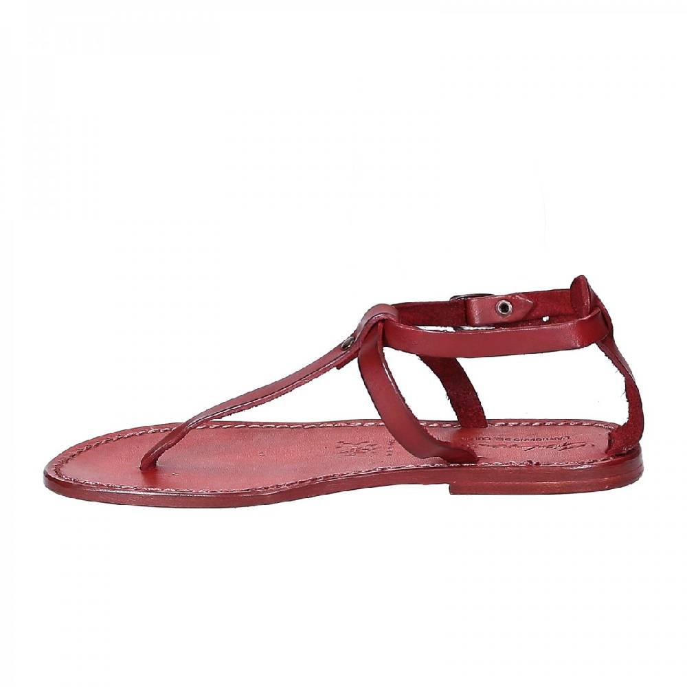 Lartigiano Del Cuoio Sandali infradito donna fatti a mano in pelle rosso Vendita calda