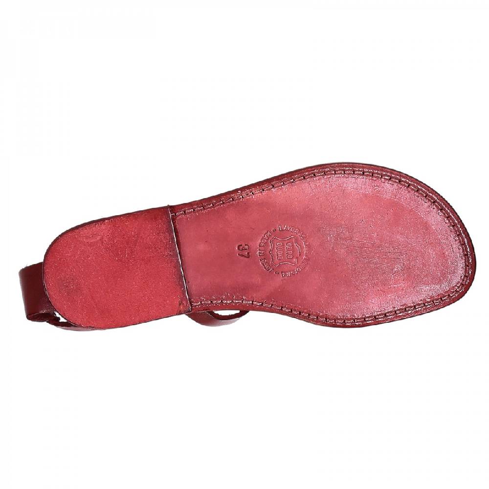 Lartigiano Del Cuoio Sandali infradito donna fatti a mano in pelle rosso Vendita calda