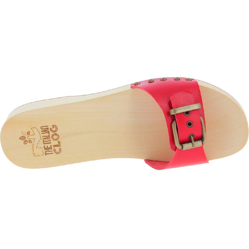 Lartigiano Del Cuoio Zoccoli di legno artigianali da uomo con fascia regolabile in pelle rossa Offerta temporanea