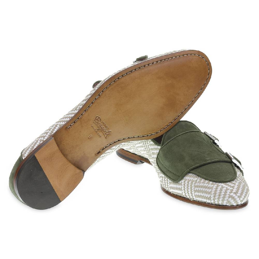 Lartigiano Del Cuoio Mocassino doppia fibbia in camoscio verde e tessuto intrecciato - Fratelli Borgioli Nuovi prodotti