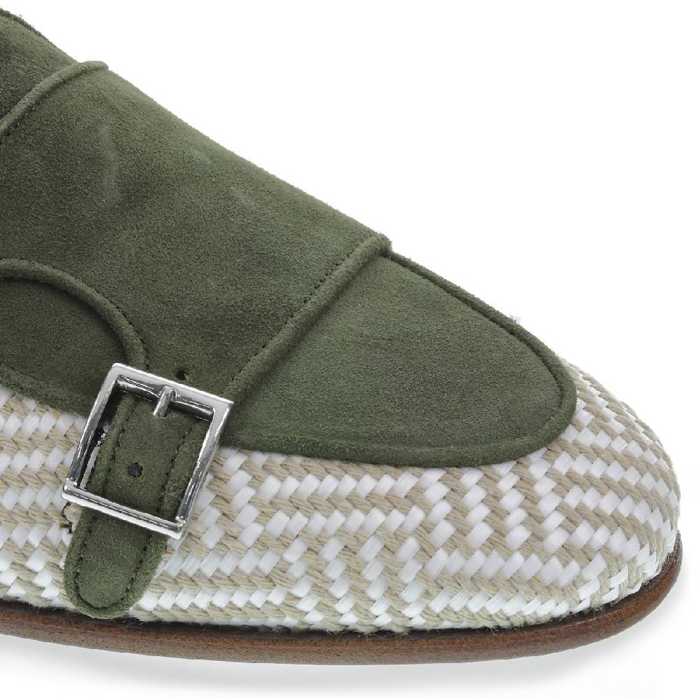 Lartigiano Del Cuoio Mocassino doppia fibbia in camoscio verde e tessuto intrecciato - Fratelli Borgioli Nuovi prodotti