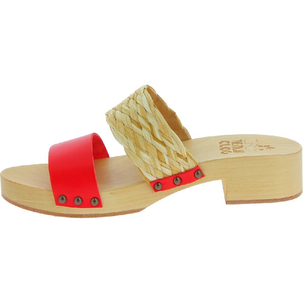 Lartigiano Del Cuoio Sabot in legno da donna artigianali con fascia in rafia e pelle rossa Fino al 50% di sconto
