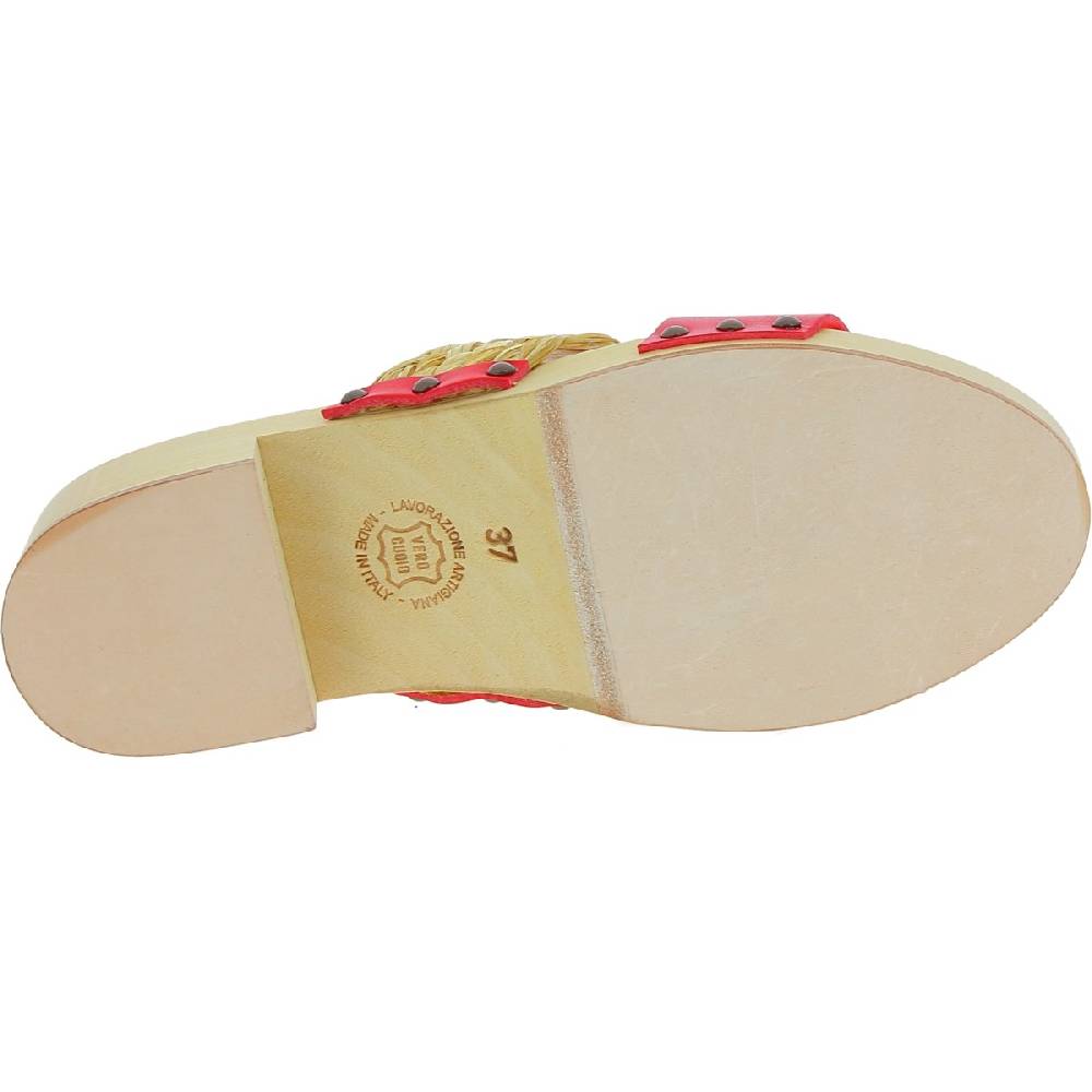 Lartigiano Del Cuoio Sabot in legno da donna artigianali con fascia in rafia e pelle rossa Fino al 50% di sconto