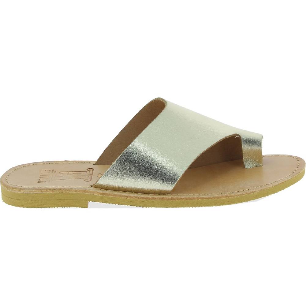 Lartigiano Del Cuoio Sandali infradito slip-on da donna fatti a mano in pelle di vitello laminata oro Sostegno trimestrale