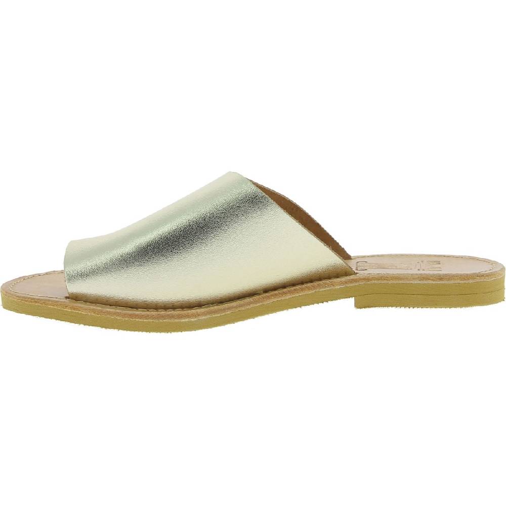 Lartigiano Del Cuoio Sandali infradito slip-on da donna fatti a mano in pelle di vitello laminata oro Sostegno trimestrale