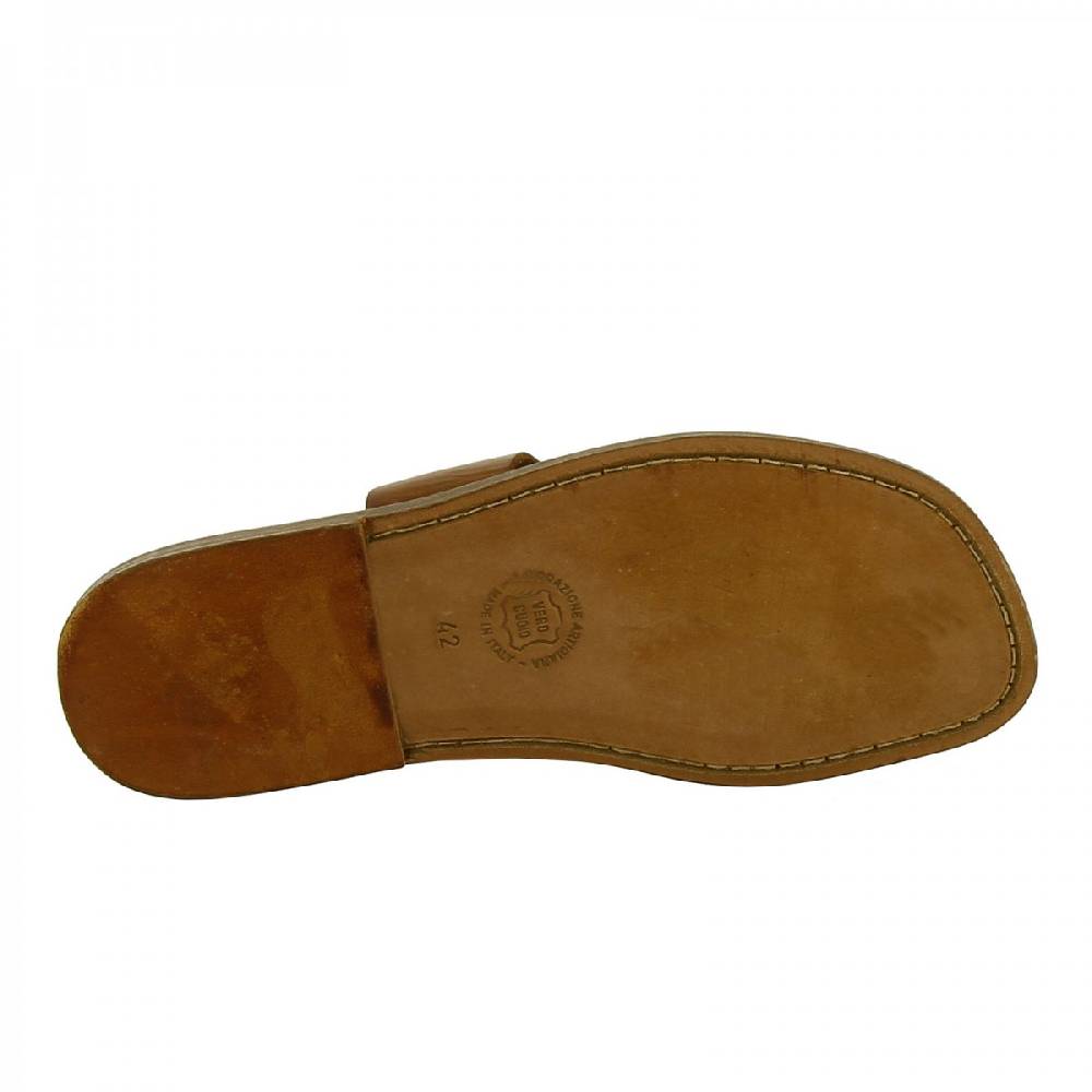 Lartigiano Del Cuoio Ciabatte infradito da uomo in pelle color cuoio fatte a mano In vendita