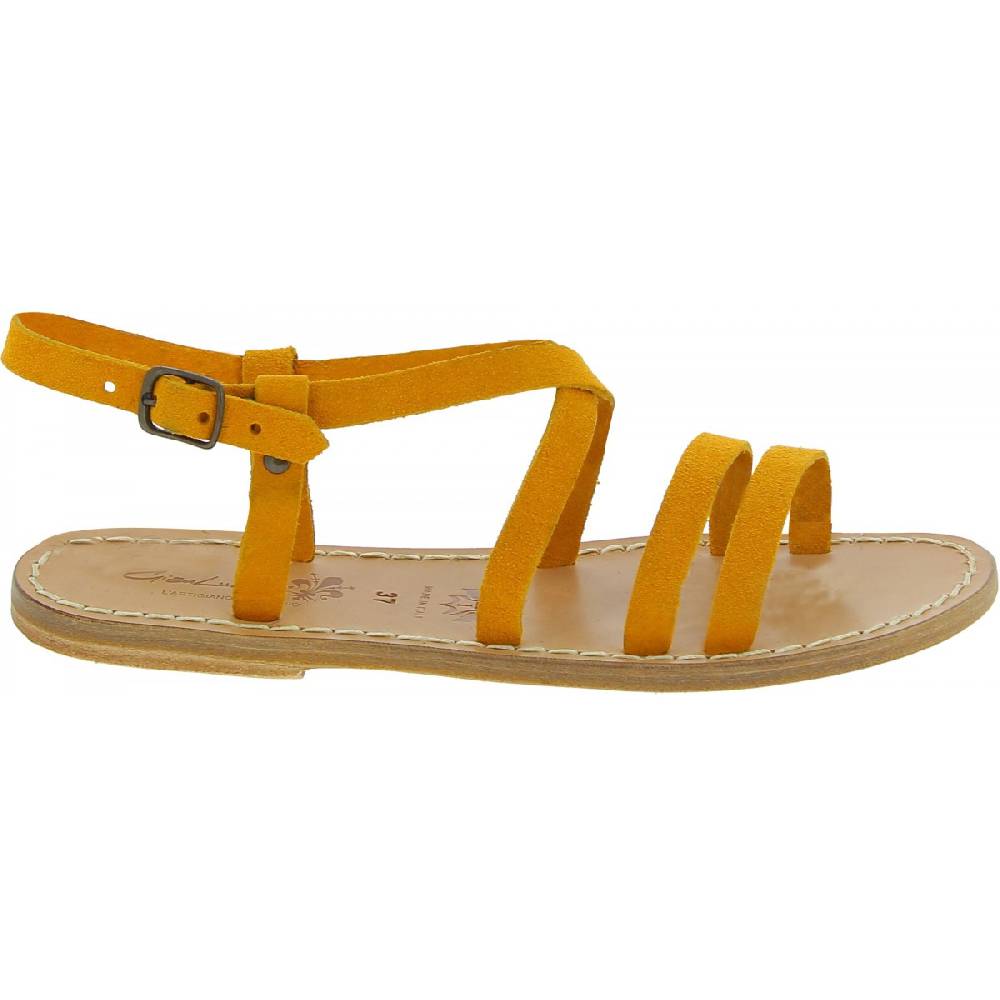 Lartigiano Del Cuoio Sandali donna in pelle nabuk color ocra fatti a mano Italia