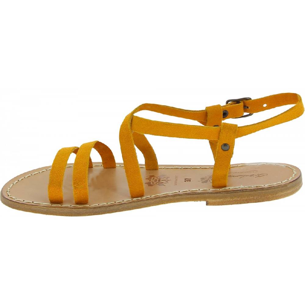 Lartigiano Del Cuoio Sandali donna in pelle nabuk color ocra fatti a mano Italia