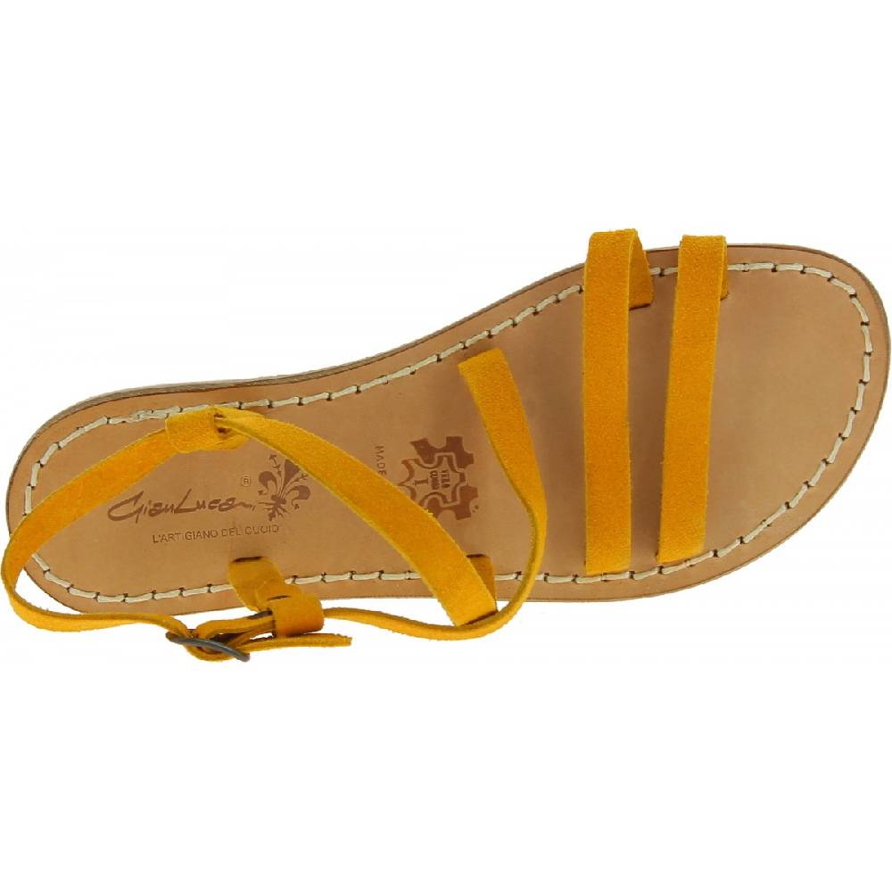 Lartigiano Del Cuoio Sandali donna in pelle nabuk color ocra fatti a mano Italia
