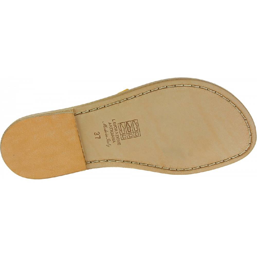 Lartigiano Del Cuoio Sandali donna in pelle nabuk color ocra fatti a mano Italia