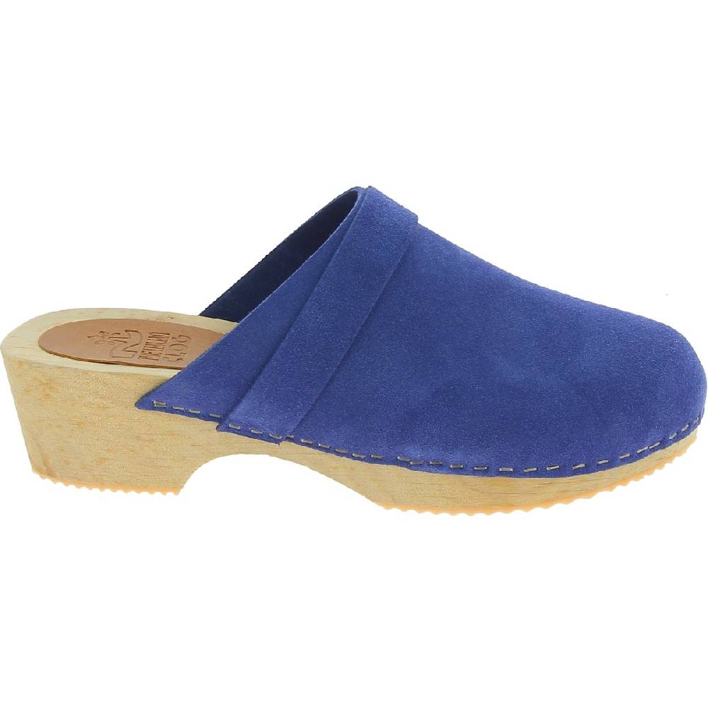 Lartigiano Del Cuoio Zoccoli in legno da donna con tomaia chiusa in pelle scamosciata blu Offerte