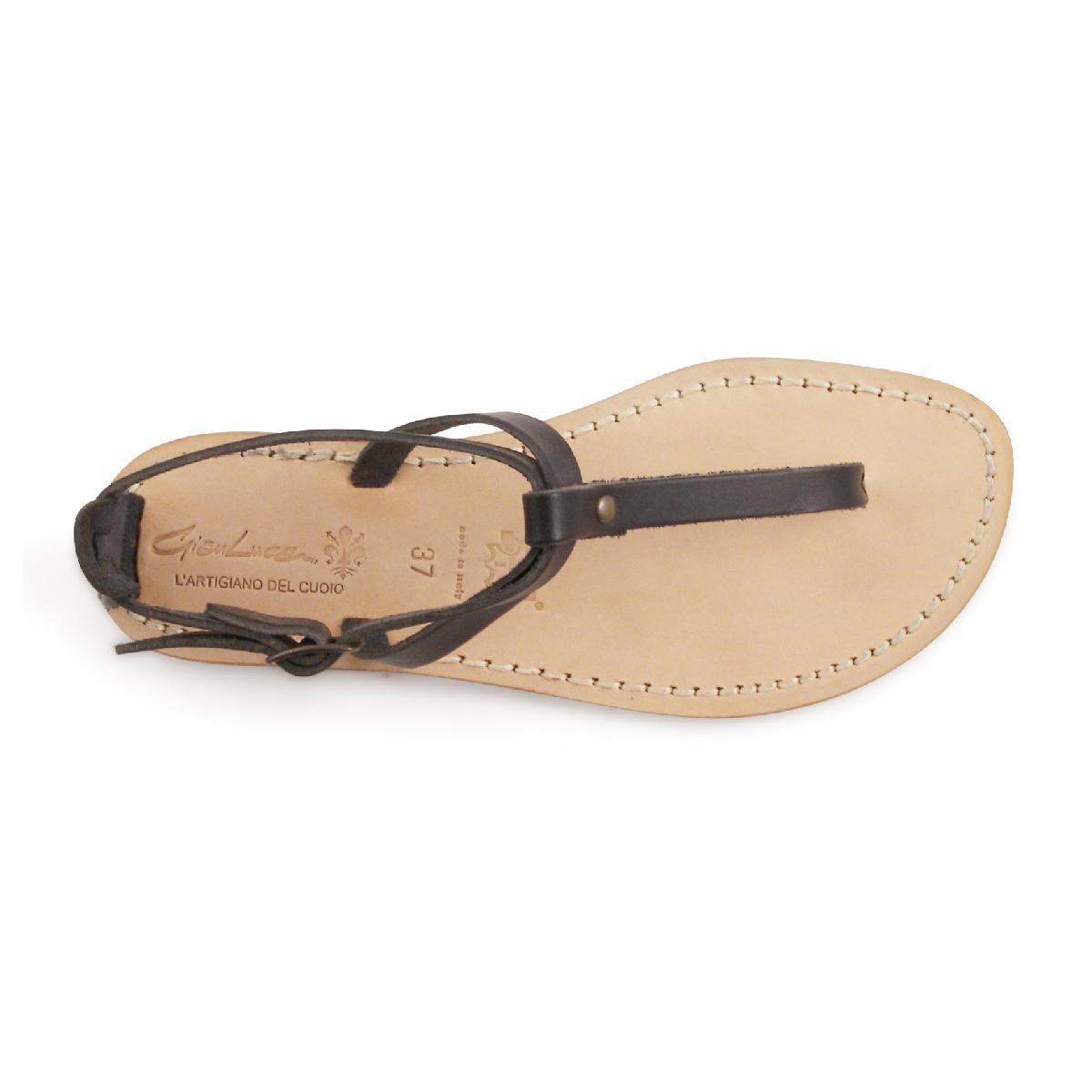 Lartigiano Del Cuoio Sandalo infradito in pelle nero artigianali da donna Vendita Calda