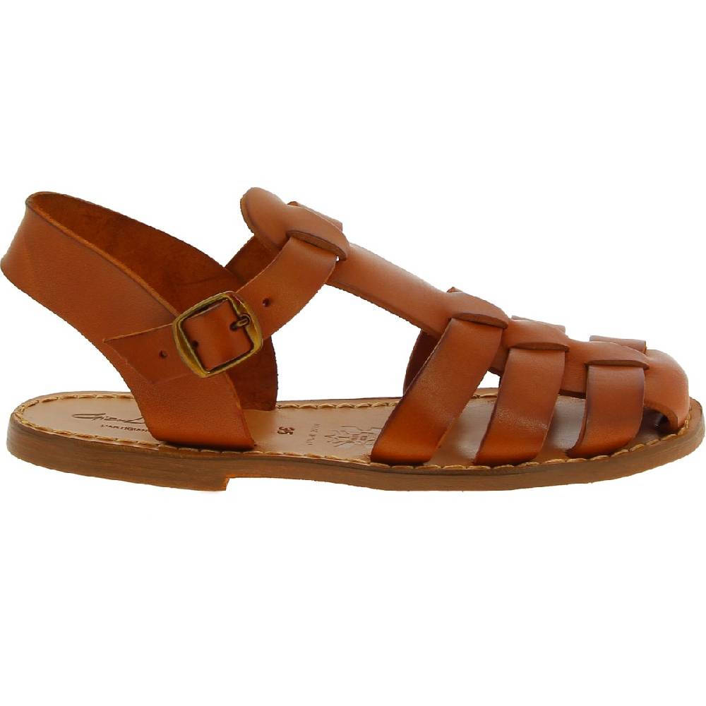 Lartigiano Del Cuoio Sandali bassi in pelle color cuoio fatti a mano in Italia Sconto di tempo limitato