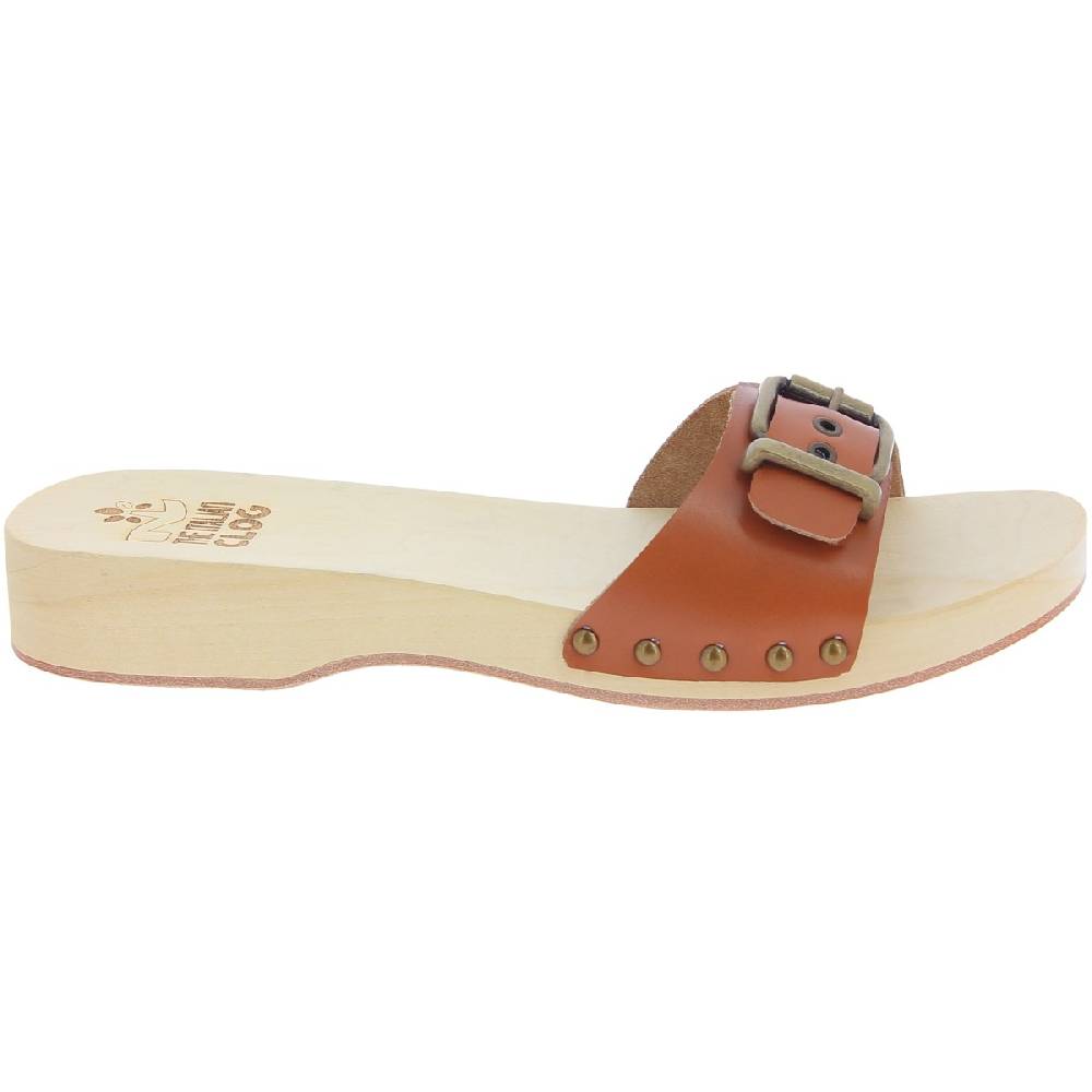 Lartigiano Del Cuoio Zoccoli in legno uomo con fascia regolabile in pelle color cuoio Negozio online di fabbrica