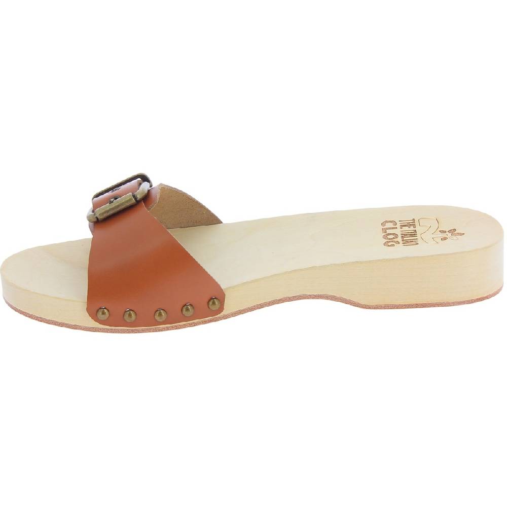 Lartigiano Del Cuoio Zoccoli in legno uomo con fascia regolabile in pelle color cuoio Negozio online di fabbrica