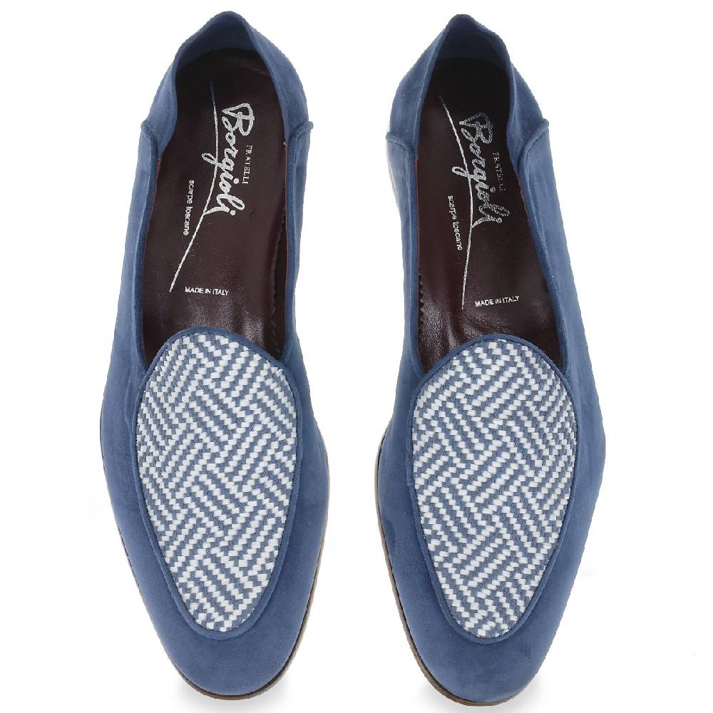 Lartigiano Del Cuoio Mocassino in camoscio azzurro e tessuto intrecciato fatto a mano Offerta speciale