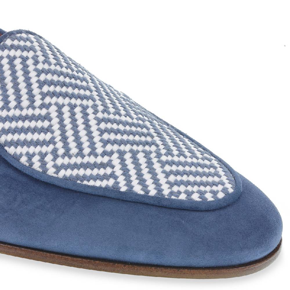 Lartigiano Del Cuoio Mocassino in camoscio azzurro e tessuto intrecciato fatto a mano Offerta speciale