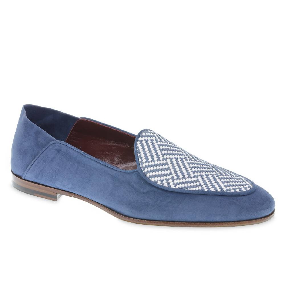 Lartigiano Del Cuoio Mocassino in camoscio azzurro e tessuto intrecciato fatto a mano Offerta speciale