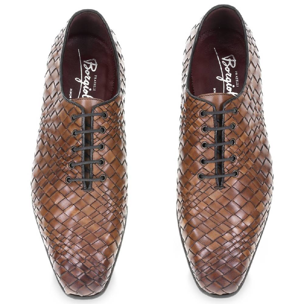 Lartigiano Del Cuoio Oxford in pelle marrone intrecciata e tinta a mano da Fratelli Borgioli Offerta Pasqua