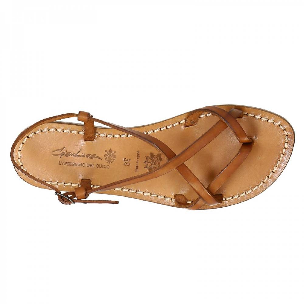 Lartigiano Del Cuoio Sandali cuoio artigianali donna fatti a mano in pelle colore cuoio antico Offerta San Valentino