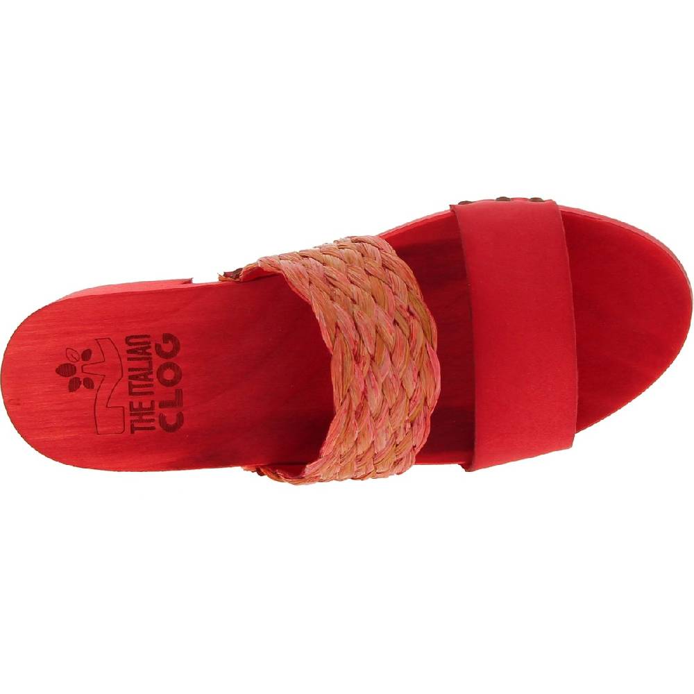 Lartigiano Del Cuoio Sabot da donna rosso in legno artigianali con fascia in rafia e pelle Smaltimento dello stoccaggio