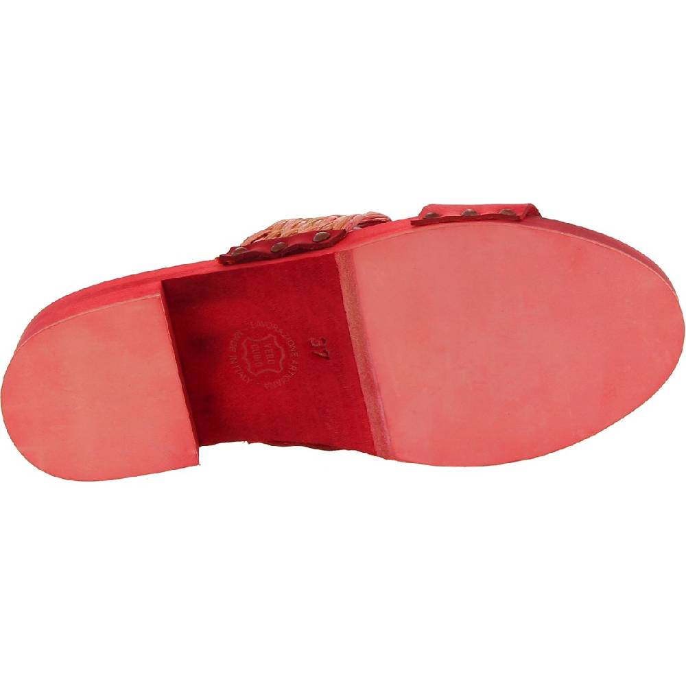 Lartigiano Del Cuoio Sabot da donna rosso in legno artigianali con fascia in rafia e pelle Smaltimento dello stoccaggio