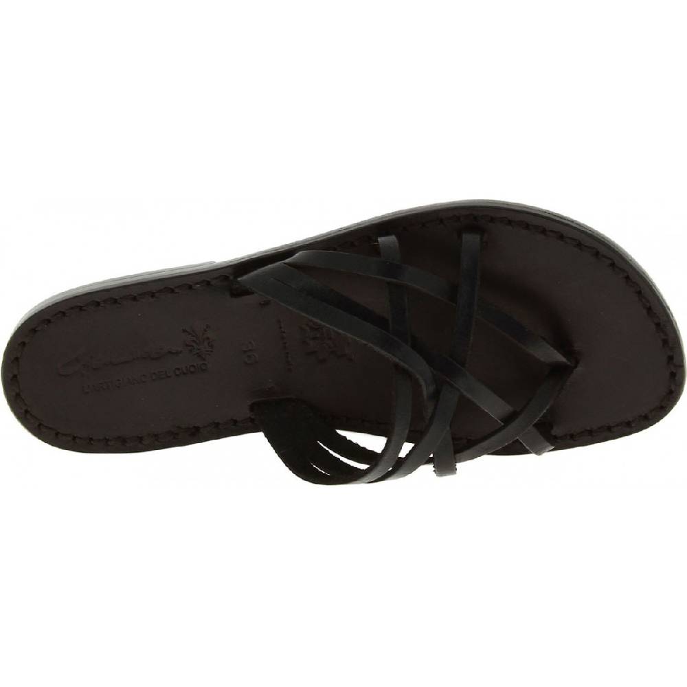 Lartigiano Del Cuoio Ciabatte da donna fatte a mano in pelle intrecciata nero con suola in cuoio Online Outlet