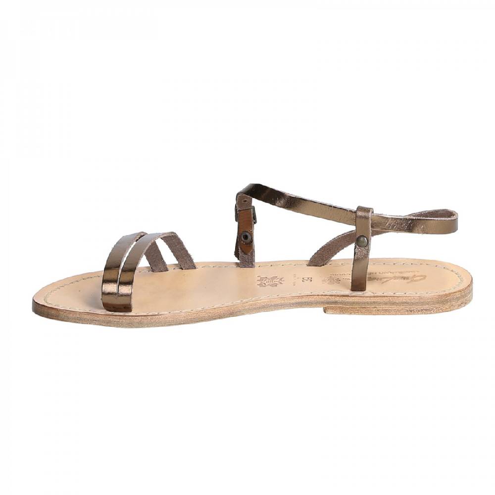 Lartigiano Del Cuoio Sandali schiava bassi da donna in pelle laminata bronzo Offerta temporanea